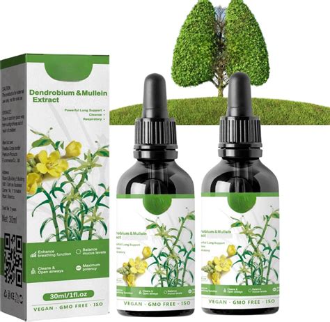 2PCS Clearbreath Dendrobium & Mullein Extract Drops,Mullein Leaf Extract for Lungs,Powerful Lung ...