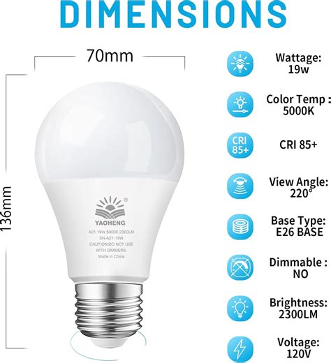 QYUN-A21 LED Light Bulb, 150 Watt Equivalent LED Bulbs, 19W 5000K ...