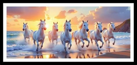 BraveHeart Seven Horse Canvas Painting/Seven Lucky Running Vastu Horses ...