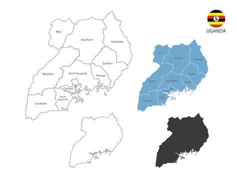 4 style of Uganda map vector illustration have all province and mark the capital city of Uganda ...