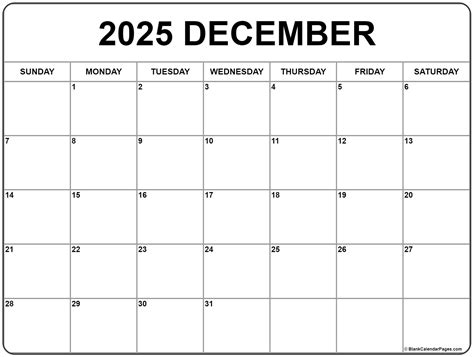 Blank Calendar December 2025 Free Printable