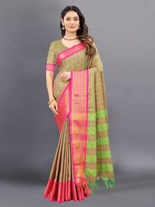 Buy DHARITRI SAREE Woven Kanjivaram Jacquard, Pure Silk Green, Pink ...