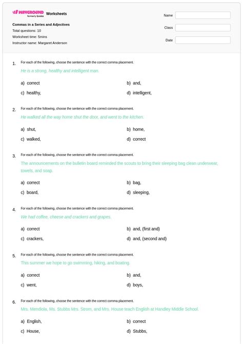 50+ Commas in a Series worksheets for Class 5 on Wayground | Free ...