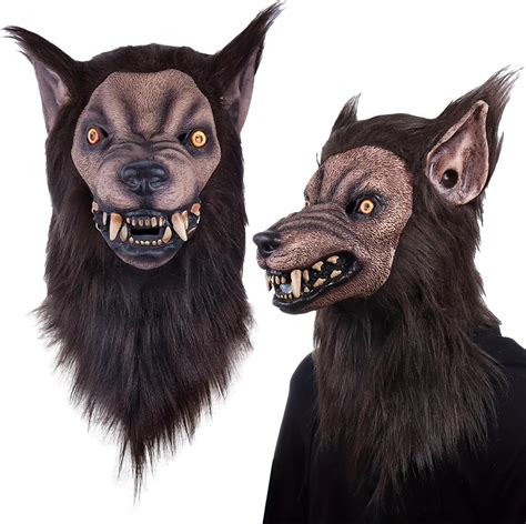 Amazon.com: Halloween Realistic Wolf Mask Full Head Latex Werewolf Mask ...