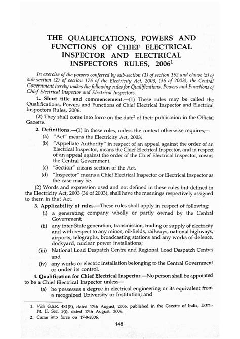 Qualifications, Powers and Functions of Chief Electrical Inspector and ...