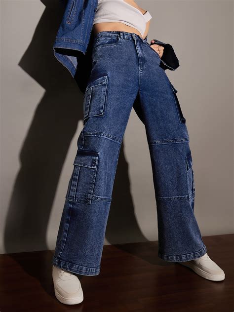 Buy Blue Washed Multi Pockets Detail Jeans Online At Best Price ...
