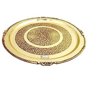 Buy Prisha India Craft Pure Brass Dinner Thali Plate, Embossed Floral ...
