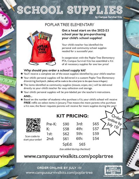 School Supply Lists | Poplar Tree Elementary School
