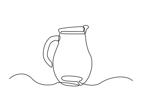 Continuous one line drawing of water pitcher glass | Premium Vector