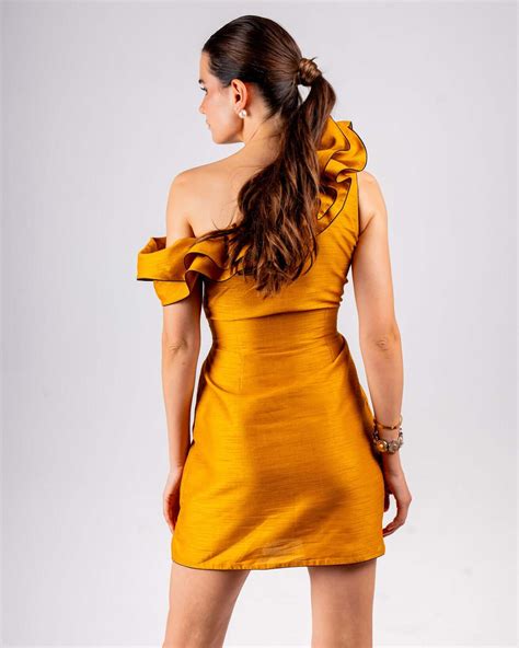 Mustard Yellow One-Shoulder Bodycon Dress - House Of Majisha