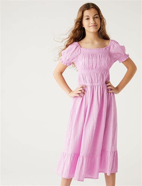 Buy Cotton Rich Shirred Dress at Marks & Spencer