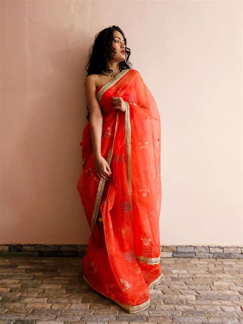 Tangerine organza gota saree – RACHNA GOYAL