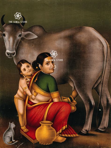 Krishna Begging for Milk Poster – Yashoda Milking Cow Art (18×24) – The ...