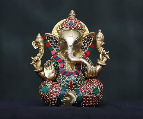 Buy Vedaayu Brass Ganesha Statue with Mosaic Stonework, 21 cm Big Brass ...