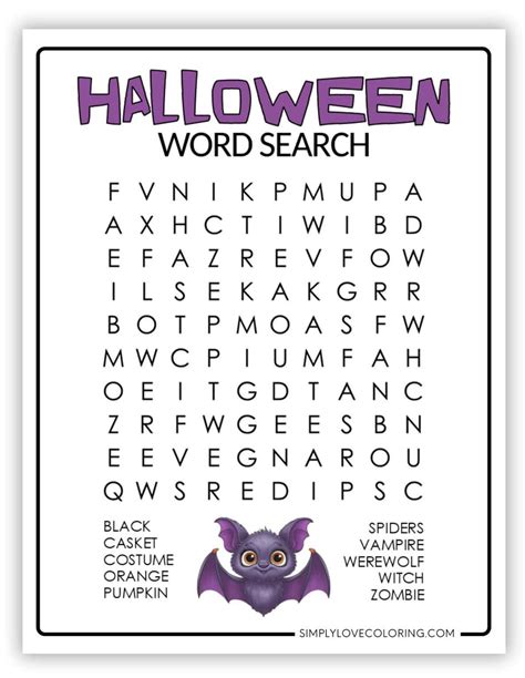 Halloween Word Search Printable (Free PDF Downloads) - Simply Love Coloring