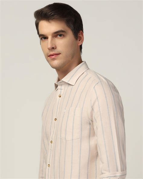 Buy Linen Casual Ecru Stripe Shirt - Henry Collection