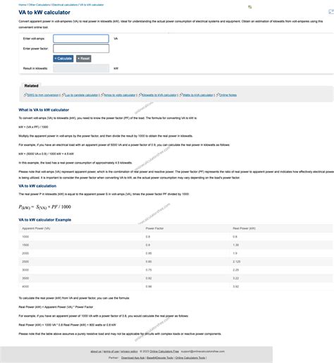 VA zu kW Rechner: Volt-Ampere in Kilowatt umrechnen - CalculatorFree