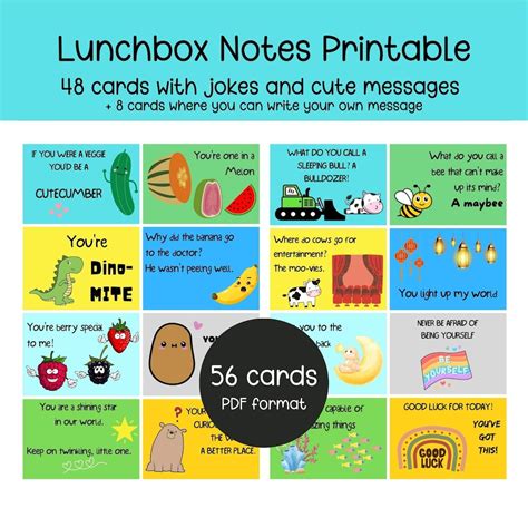 Lunch Box Notes Printable, Kids Lunchbox Jokes, Lunchbox Cards, Funny ...