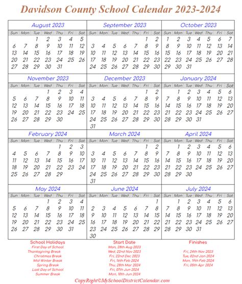Davidson County School Calendar 2023-2024 - My School District Calendar
