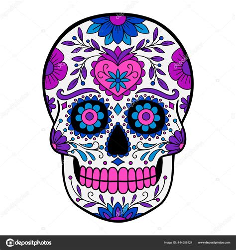 Day Dead Colorful Skull Floral Ornament Colorful Mexican Sugar Skull ...