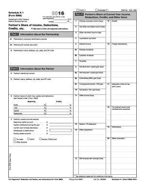 Fillable Online 2016 Form 8865 (Schedule K-1). Partner's Share of ...