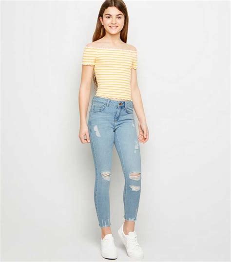 Girls Pale Blue Ripped Skinny Jeans | New Look