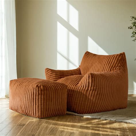 Trule Large Corduroy Bean Bag Chair with Ottoman Memory Foam Lazy Floor ...