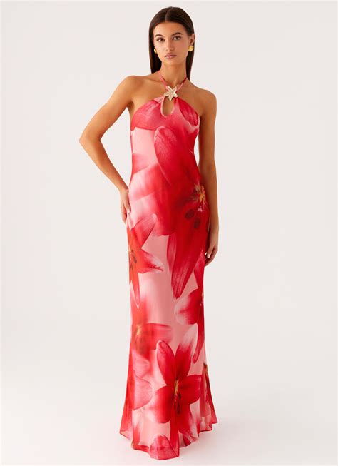 Vatiana Chiffon Maxi Dress - Peach Watermelon Flower – Peppermayo UK