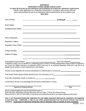 Jefferson Faculty/Senior Administrator Dependent Scholarship ...