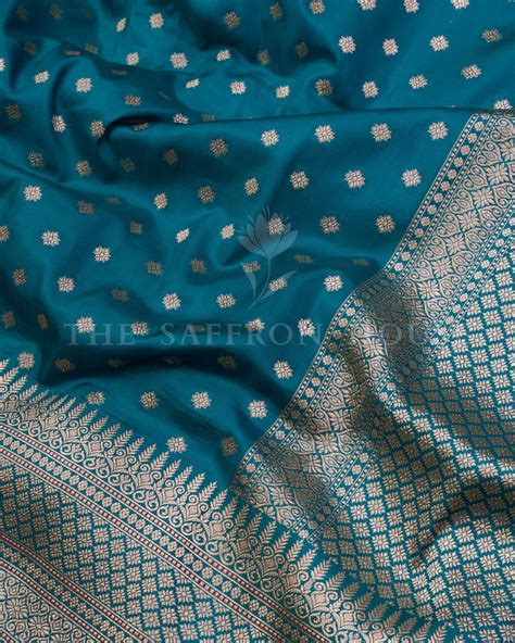 Teal Banarasi Silk Saree - Elegant Kanjivaram Design