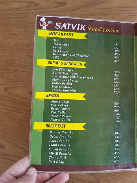 Menu at Satvik Food Corner and Home Stay, Naldehra