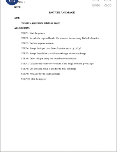 6th sem record - Algorithm - NO : 1 Undo Redo DATE: ROTATE AN IMAGE AIM ...