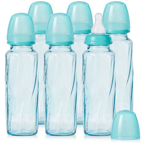 Evenflo Feeding Vented + BPA-Free Glass Baby Bottles - 8oz, Teal, 6ct ...