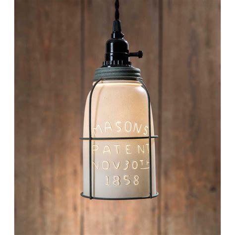 White Half Gallon Caged Mason Jar Pendant Light - Barn Roof Lid