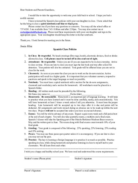 Fillable Online Spanish Class Policies and Guidelines 2023 Fax Email ...