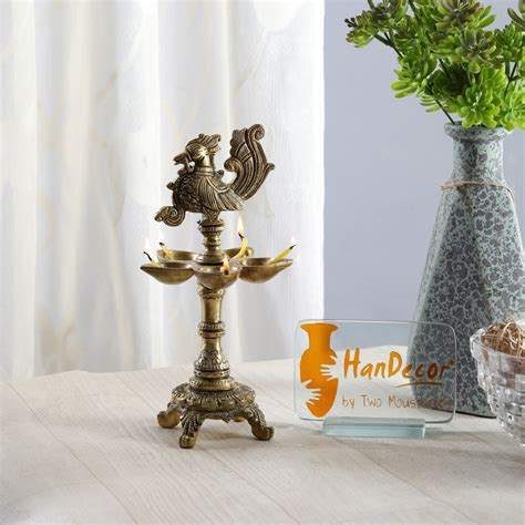 Buy Premium Peacock Design 5 Oil Wick Brass Diya Brass Showpiece Online ...