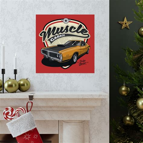 Muscle Garage Vintage Car Poster - Classic Dodge Charger Art Print for ...