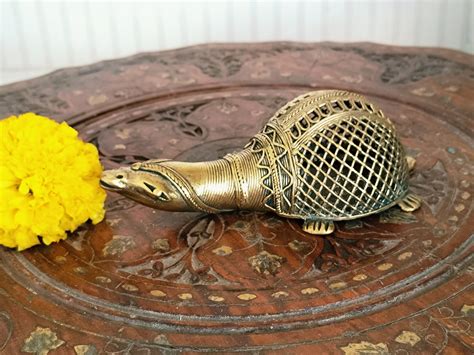 Vastu auspicious Hand-Crafted Dhokra Art Brass Tortoise with long Neck ...