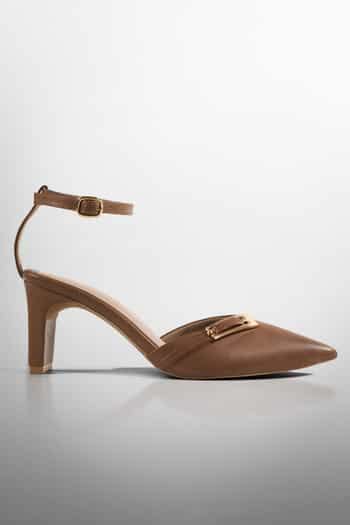 Buy Brown Buckles Tan Pointed-toe Block Heels by Signature Sole Online ...