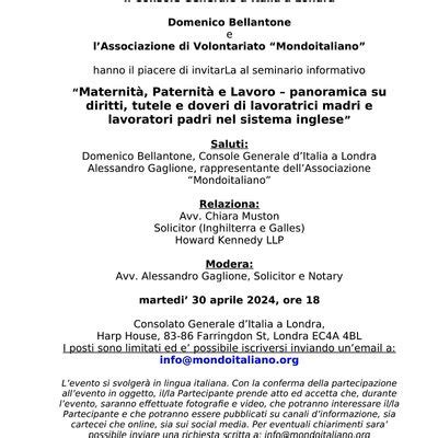 Maternità, Paternità e Lavoro, Consolato Generale d'Italia in Londra ...