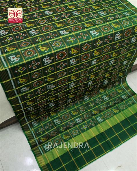 Traditional Zari Checks Bandhani Bhat Green Single Ikat Rajkot Patola ...