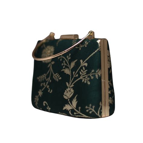 Artklim Dark Green Brocade Party Clutch
