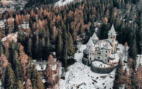 Download wallpaper 2560x1600 castle, aerial view, winter, snow, trees ...