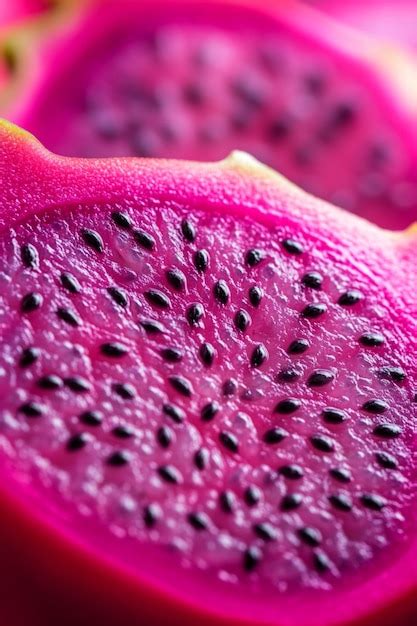 Macro shot of a vibrant dragon fruit cross section showing its rich ...