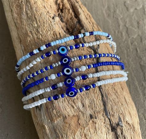 Blue Evil Eye Seed Bead Bracelets - Etsy UK | Evil eye bracelet diy ...