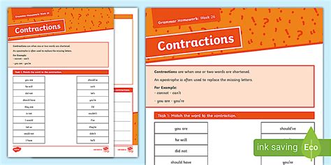 Grammar Homework Week 26 Contractions 3rd/4th Class - Twinkl