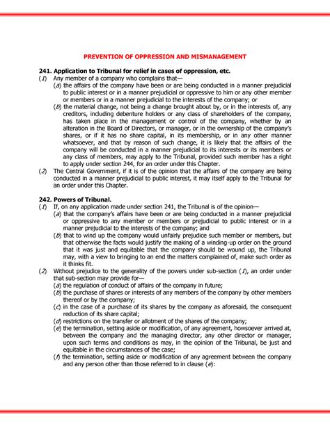 Prevention OF Oppression AND Mismanagement - CHAPTER XVI PREVENTION OF ...