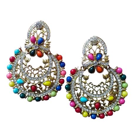 Buy Traditional Chandbali Earrings, Multicoloured Beads, Crystal ...