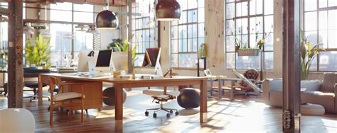 A modern tech startup office with open floor plans and advanced digital ...