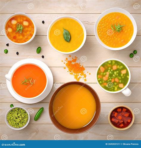 Various Types of Soup in Bowls. Culinary Collage with Dishes, Soups and ...